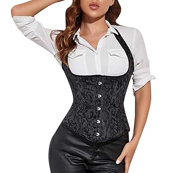 【bonbom】corset tops /black Aecibzo Women's Lace Up Boned Corset Overbust Waist Cincher